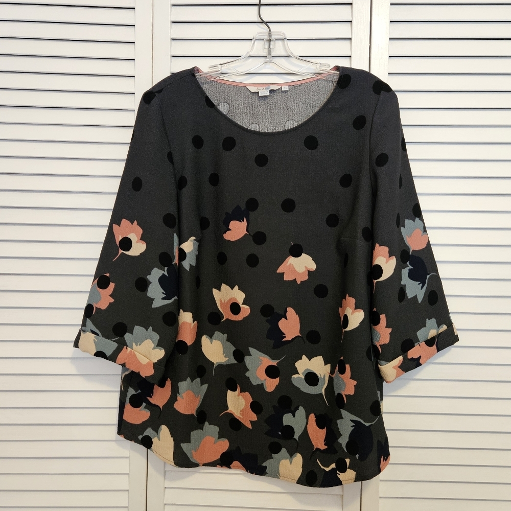 Boden Boxy 3/4 Sleeve Floral Blouse Size 12